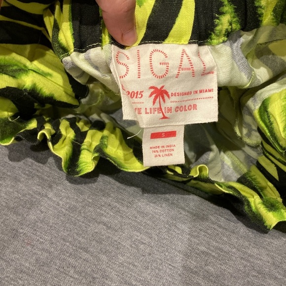 Sigal / Neon Zebra Paper Bag Linen Blend Pants Small S - Picture 5 of 6